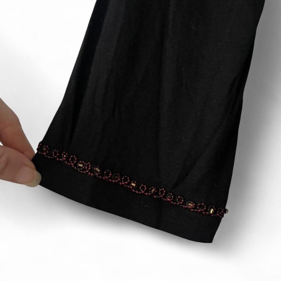 Boho Embroidered Beaded Tunic Top Small Black and Reddish Orange - Picture 6 of 7